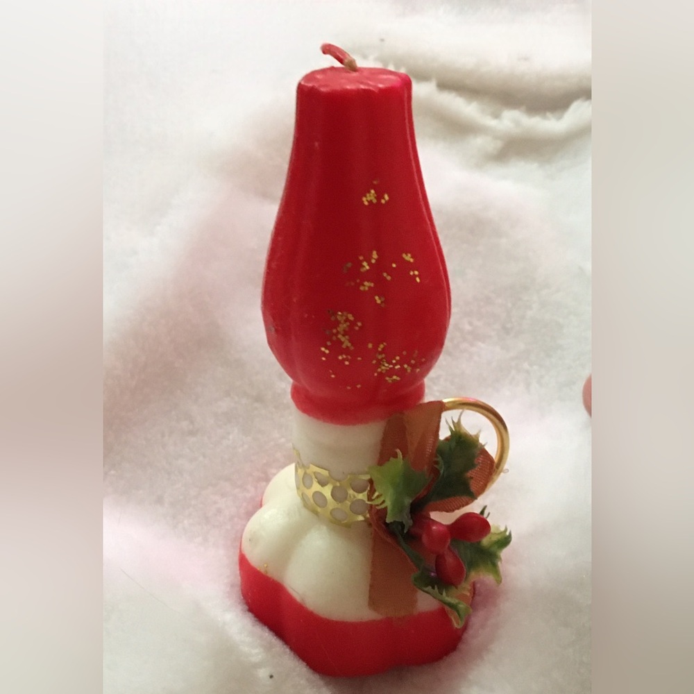 Festive Red and White Candle with Holly Accent